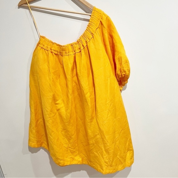 By Anthropologie One-Shoulder Waistless Mini Dress Linen Blend Mango Orange - Picture 3 of 9